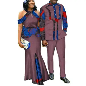 Africa New Splice Kontrast farbe Kleid Herren hemd 2-teiliges Set Persönlichkeit druck Träger loses Meerjungfrau kleid Paar Ethnische Kleidung
