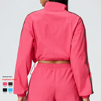 Ensemble veste et short de tennis pour femme, coupe courte, col montant, fermeture éclair frontale, coupe-vent, léger, séchage rapide, poches zippées, personnalisable avec marque privée