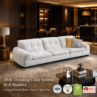 Sofá Chenille Personalizado de 3 Plazas, Colores Tendencia 2026, Crema, Estilo Retro Francés, Estructura Sólida, Grado Comercial, Suministro al por Mayor