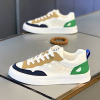 Nouveauté été, baskets blanches de style coréen à lacets, chaussures tendance pour hommes, design patchwork en PU, légères et respirantes