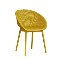 Fauteuil en plastique jaune moderne, minimaliste, tout-en-un, avec dossier ajouré en maille, pour usage intérieur/extérieur décontracté, vente en gros