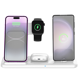 Base de <span class=keywords><strong>Carga</strong></span> Inalámbrica 4 en 1 Plegable con Logotipo Personalizado al por Mayor para <span class=keywords><strong>iPhone</strong></span> 17/16/15, Airpods e iWatch - Product Image 1
