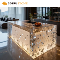Comptoirs d'îlot de cuisine en résine translucide de luxe léger, table de bar lumineuse pour hôtel, villa, maison