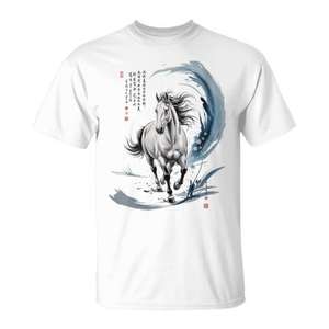 Camiseta de manga corta con estampado digital del año del caballo, arte del zodiaco en acuarela, cuello redondo, unisex, para adultos - Product Image 1