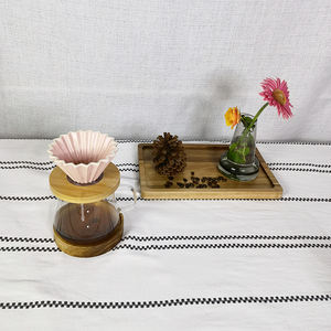 Cafetière turque à la maison cafetière goutte à goutte avec socle en bois goutteur en céramique couleur <span class=keywords><strong>rose</strong></span> café fait à la main V 60 verser sur infuseur - Product Image 5