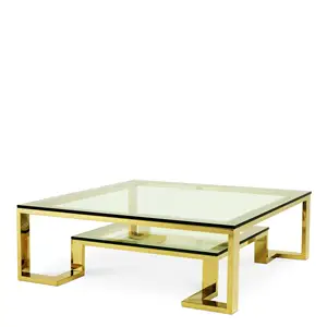 Modern lüks cam üst sehpa merkezi gümüş altın paslanmaz çelik çerçeve oturma odası için ucuz fiyat satılık