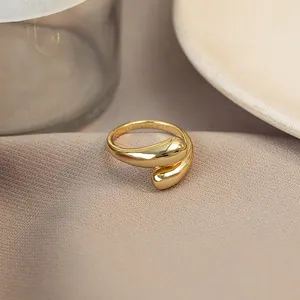 Thả vận chuyển đồ trang sức 925 bạc mạ vàng Waterdrop Shape có thể điều chỉnh 18K nhẫn cho phụ nữ