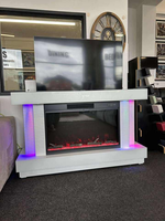 Meuble TV avec foyer électrique miroir argenté de 71 pouces, haut-parleur Bluetooth et flamme multicolore pour salon