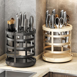 Soporte giratorio de lujo para cuchillos, estante de almacenamiento de acero inoxidable para encimera de cocina, organizador multifunción tipo Lazy Susan. - Product Image 1