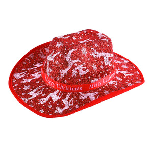 Chapeaux de cowboy de Noël à large bord en polyester M56-58cm, imprimé Joyeux Noël, pour fête et festival, chapeau décoratif - Product Image 5