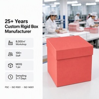 Boîte cadeau rigide personnalisée avec impression, rose corail mat, carrée, deux pièces, couvercle et base amovibles, vente en gros directe d'usine