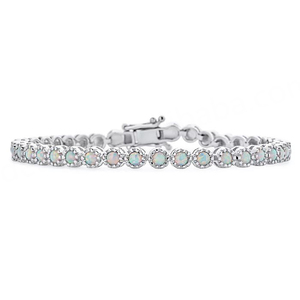 สร้อยข้อมือเทนนิสโอปอลสังเคราะห์ทรงรีสีขาวประดับเพชร CZ เงินแท้ 925 - Product Image 6