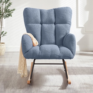 <span class=keywords><strong>Fauteuil</strong></span> à bascule moderne et confortable en bouclette bleue avec base en métal et bois, <span class=keywords><strong>fauteuil</strong></span> de luxe en tissu Teddy pour salon et chambre à coucher - Product Image 3
