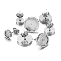 Base de boucles d'oreilles plates plaquées or 18 carats de 6 mm, 8 mm, 10 mm, 12 mm, support vierge pour cabochon, fabrication de bijoux DIY, vente en gros
