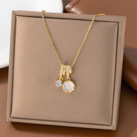 Collier Pendentif Géométrique en Acier Inoxydable Plaqué Or 14K Rose Fraîcheur Estivale pour Femme HL, Bijou de Fiançailles