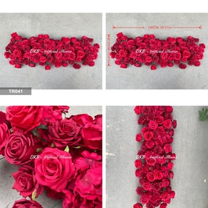 Nouvelle décoration de mariage, chemin de fleurs rouge personnalisé, roses en soie, rangée de fleurs pour allée - Product Image 3