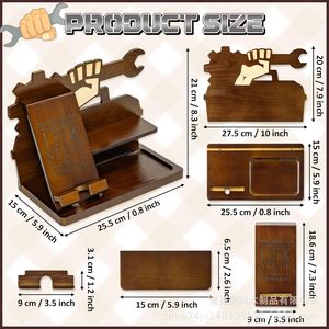 Wooden Desktop <b>Organizer</b> 3 Layers Phone Holder Glasses Watch <b>Key</b> Storage Multipurpose Office <b>Organizer</b> Standing Type Rectangle - Product Image 3
