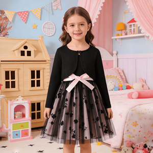 Trẻ Em Bé Gái 2 Bộ Trang Phục Dài Tay Crop Cardigan Spaghetti Dây Hoa Voan Bộ Nơ Eo Trẻ Em Đầm Dự Tiệc - Product Image 1