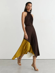 Robe longue sans bretelles à imprimé tropical en mousseline bleue, dos nu, coupe droite, tenue décontractée d'été - Product Image 3