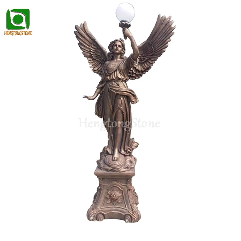 Home Garden Using Outdoor Life Size Fiberglass Angel Statue with Lamp