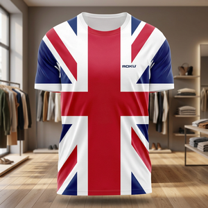 Camiseta Deportiva Personalizada con la Bandera del Reino Unido, Diseño Union Jack, para Hombre y Mujer, Logotipo Frontal, Lona Estampada, Poliéster/Algodón Teñido Liso de Alta Calidad - Product Image 3