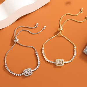 Gold Zircon <b>Bracelet</b> Square Claw Setting Adjustable Women Fashion Jewelry Geometric Design Yiwu Origin Fall 2024 - Product Image 2
