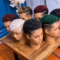 Perruque complète courte en cheveux humains, fabriquée à la machine, sans couleur, coupe pixie, noir naturel, cheveux brésiliens 100% vierges, 6 pouces