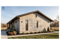 Villa préfabriquée de luxe scandinave style ferme en acier léger, 2 chambres, 2 salles de bain, en forme de L, à un étage, maison moderne avec patio, clé en main