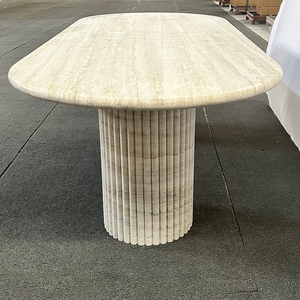 Dalles de pierre de <span class=keywords><strong>tavertin</strong></span> super blanc de luxe Comptoirs de cuisine polis sur mesure Table à manger avec travertin - Product Image 2