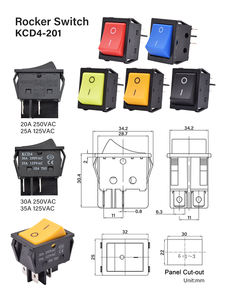 Interruptores Basculantes de Encendido/Apagado KCD4-201 de Plástico con 4 Pines, Negro, Azul, Verde, Rojo, Amarillo, DPST, Alta Corriente, Punto de Contacto Plateado Grande - Product Image 3