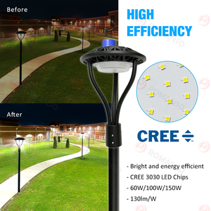 ไฟสวน LED IP65 130Lm/W 60W 100W 150W ETL CETL ROHS รับประกัน 5 ปี พร้อมเซ็นเซอร์ตรวจจับแสงและตรวจจับความเคลื่อนไหว ไฟเสา LED - Product Image 3