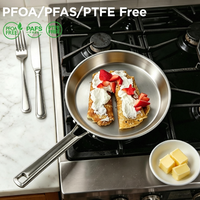 Wajan Crepe Stainless Steel Tri-ply, Wajan Datar Tawa Dosa, Wajan Pancake, Aman untuk Oven, Pemanasan Merata, Cocok untuk Induksi, dengan Gagang Anti Panas