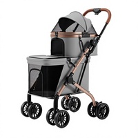 Poussette double pour animaux de compagnie en acier au carbone, pliable en un clic, pour chiens et chats, modèle de voyage C17