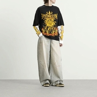 T-shirt à manches longues surdimensionné pour homme, style streetwear, impression personnalisée, double couche, tissu lourd