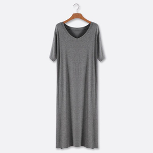 Woman Summer Solid Color Casual <strong>Dress</strong> Women Short Sleeve Quality Cotton Black <strong>v</strong> <strong>Neck</strong> <strong>Dress</strong> Women t Shirt Night Gown - Product Image 4