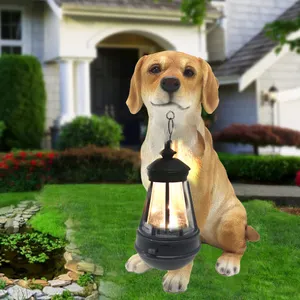 도매 개 동상 야외 태양 Led 홈 정원 장식 방풍 램프 현실적인 개 장식