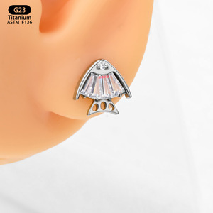 G23 <b>Titanium</b> Fish Shape Ear Cartilage <b>Studs</b> F136 5A Zircon Prong Setting Party Jewelry Replacement Heads - Product Image 3