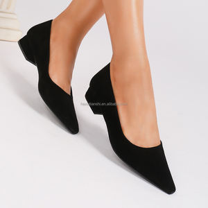 1502-1 comodi <span class=keywords><strong>mocassini</strong></span> da <span class=keywords><strong>donna</strong></span> neri in finta pelle scamosciata autunno nuovo stile a punta scarpe basse stile Walk Boat Shoe Design - Product Image 4