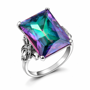 Anello colorato a forma quadrata, design in stile arcobaleno, gioielli da indossare tutti i giorni per le donne - Product Image 1
