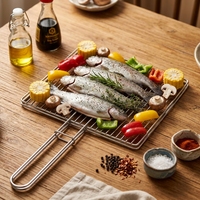Grille de barbecue carrée en acier inoxydable 304 pour charbon de bois, réutilisable, réglable, avec poignée, accessoire de nettoyage facile pour barbecue extérieur