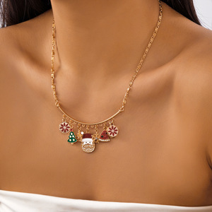 Collar de Aleación con Cuentas Múltiples, Diseño Navideño Transfronterizo, con Diamantes, Árbol de Navidad, Papá Noel y Copos de Nieve - Product Image 5