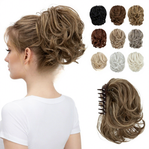 Chignon bouclé pour femme, style européen-américain, avec pince à cheveux, imitation queue de cheval, aspect naturel et volumineux, en fibre haute température - Product Image 1