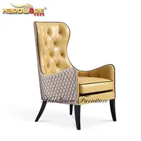 Mobiliário de luxo moderno asas altas braço traseiro madeira acessório cadeira de madeira