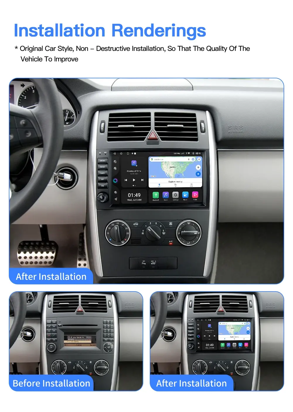 BQCC DAB CarPlay Radio Stereo Mirrorlink, Radio mobil 7 inci 1 + 32GB/2 + 32GB/2 + 64GB GPS Wifi RDS untuk Mercedes Bens B200 2008-2017