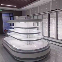 Réfrigérateur commercial ovale à îlot ouvert, vitrine réfrigérée multi-niveaux avec rideau d'air pour supermarché, fruits et légumes