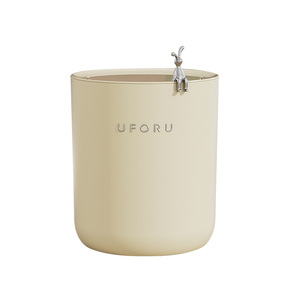 Uforu Cylindrical Trash Can Cream White <b>Large</b> Push Button Lid Indoor Waste <b>Bin</b> - Product Image 3