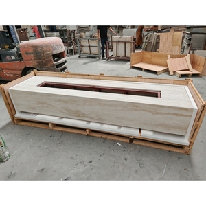 SH STONE Customized Modern Super White Travertine <strong>Outdoor</strong> Fireplace Patio Heater Propane Tank Cover Natural Gas <strong>Fire</strong> <strong>Pit</strong> <strong>Table</strong> - Product Image 1