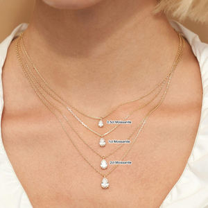 Perhiasan emas halus hadiah pertunangan wanita 0,5 ct 1ct 2ct potongan pir Moissanite 3 cakar berongga 14K 585 liontin emas - Product Image 5