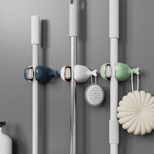 Soporte de pared para fregonas Time Machine, rectangular, sin perforaciones, adhesivo, para baño, con clips para escobas - Product Image 2