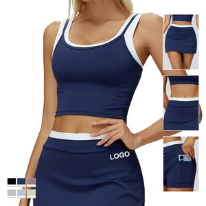 定制Logo高腰罗纹二合一运动裙女网球裙迷你健身房跑步运动服 - Product Image 2